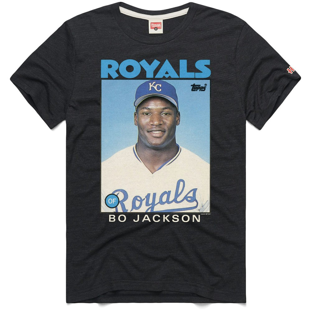 Bo Jackson Kansas City Royals Homage 1986 Topps Baseball Card Player T-Shirt Near Me
