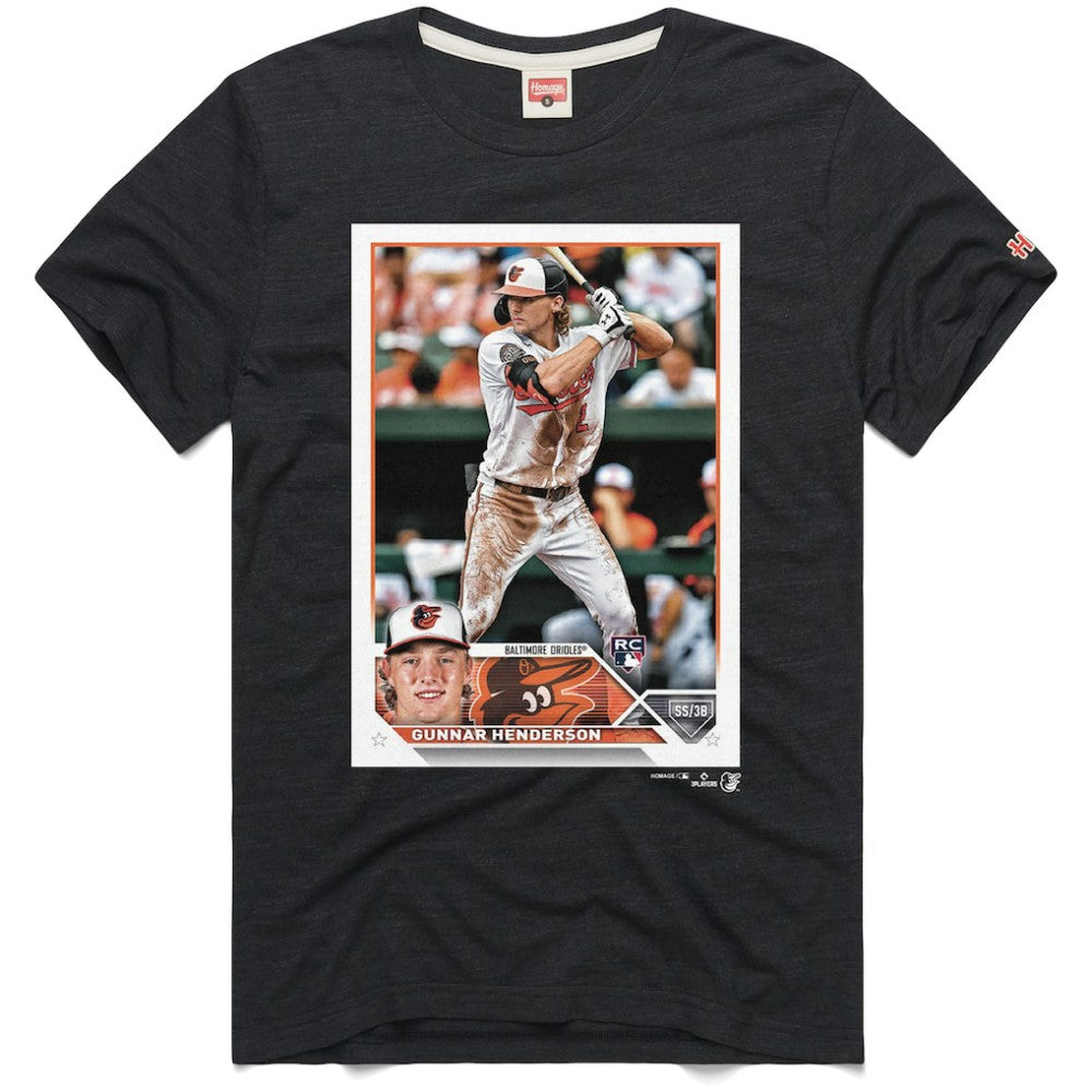 Gunnar Henderson Baltimore Orioles Homage 2023 Topps Baseball Card Player T-Shirt for sale