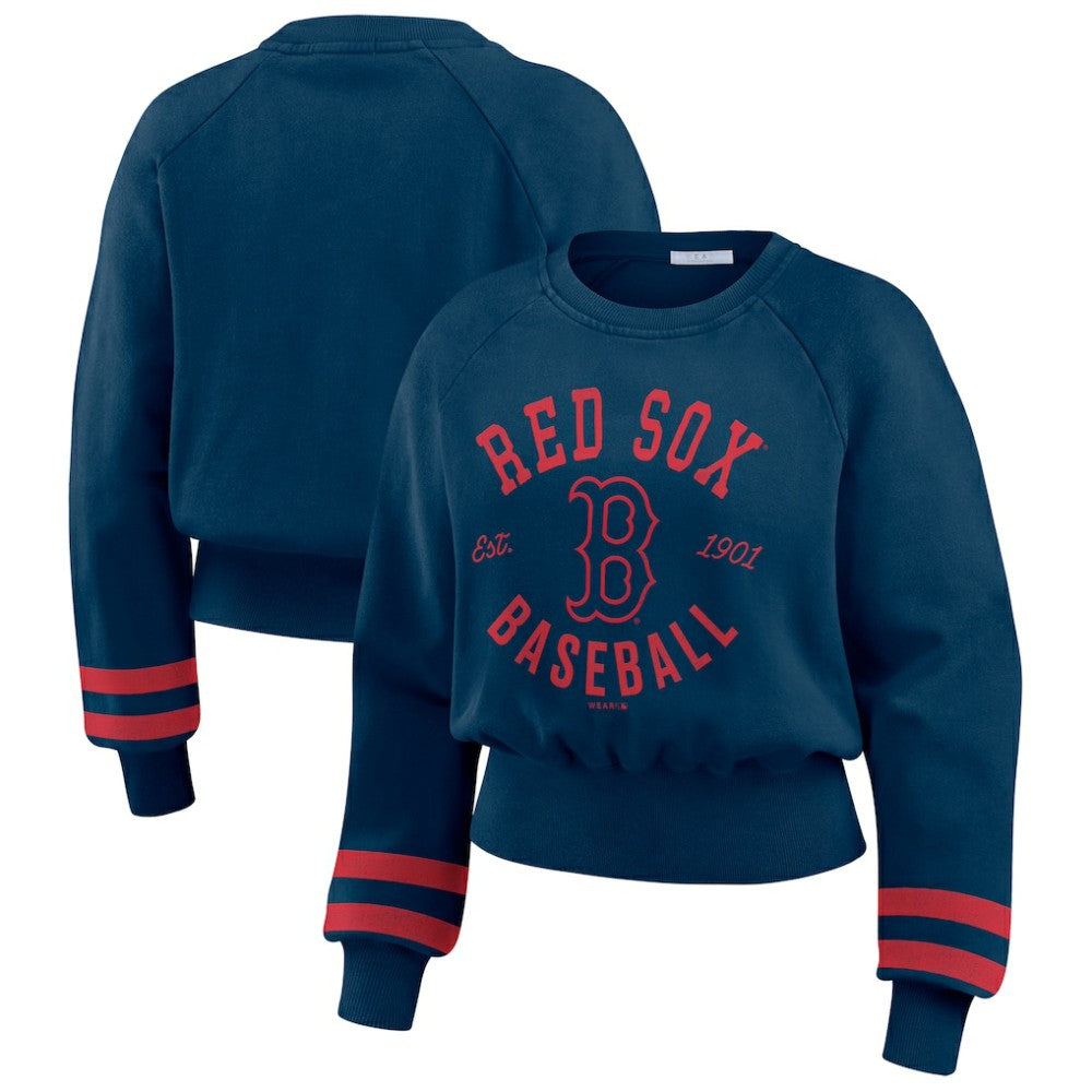 Boston Red Sox WEAR by Erin Andrews Women's Vintage Washed Cropped Pullover Sweatshirt Sale