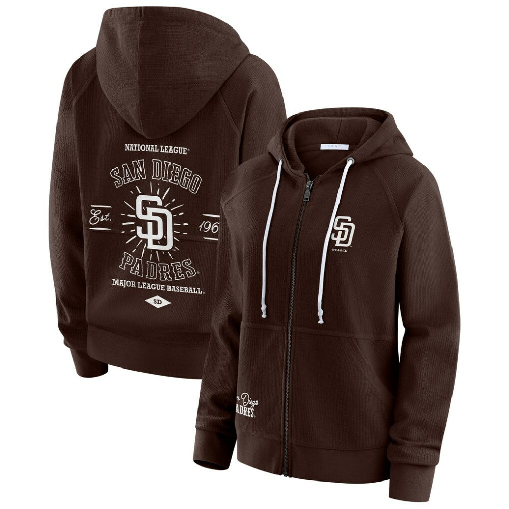 San Diego Padres WEAR by Erin Andrews Women's Vintage Full-Zip Raglan Hoodie Outlet