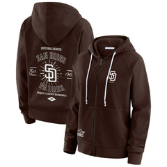 San Diego Padres WEAR by Erin Andrews Women's Vintage Full-Zip Raglan Hoodie Outlet