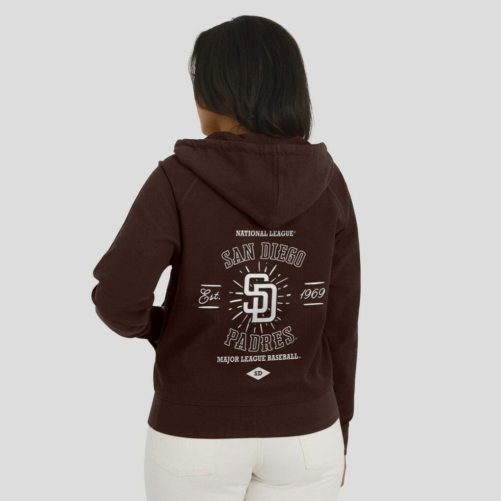 San Diego Padres WEAR by Erin Andrews Women's Vintage Full-Zip Raglan Hoodie Outlet