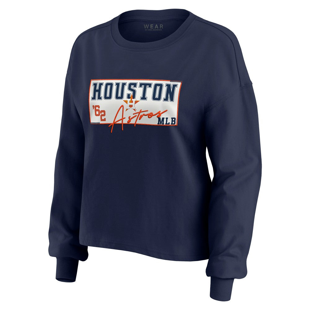 Houston Astros WEAR by Erin Andrews Women's Heavy Rugby Jersey Cropped Long Sleeve T-Shirt & Shorts Lounge Set Sale