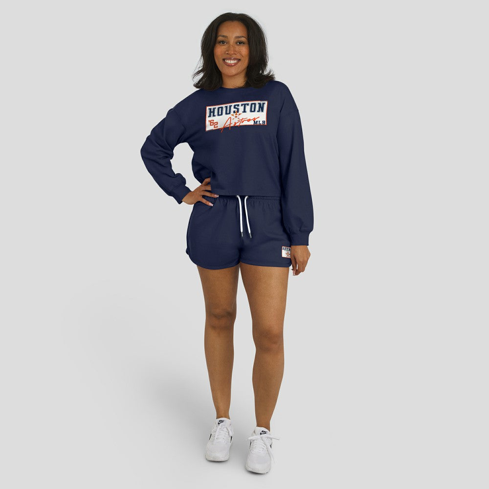 Houston Astros WEAR by Erin Andrews Women's Heavy Rugby Jersey Cropped Long Sleeve T-Shirt & Shorts Lounge Set Sale