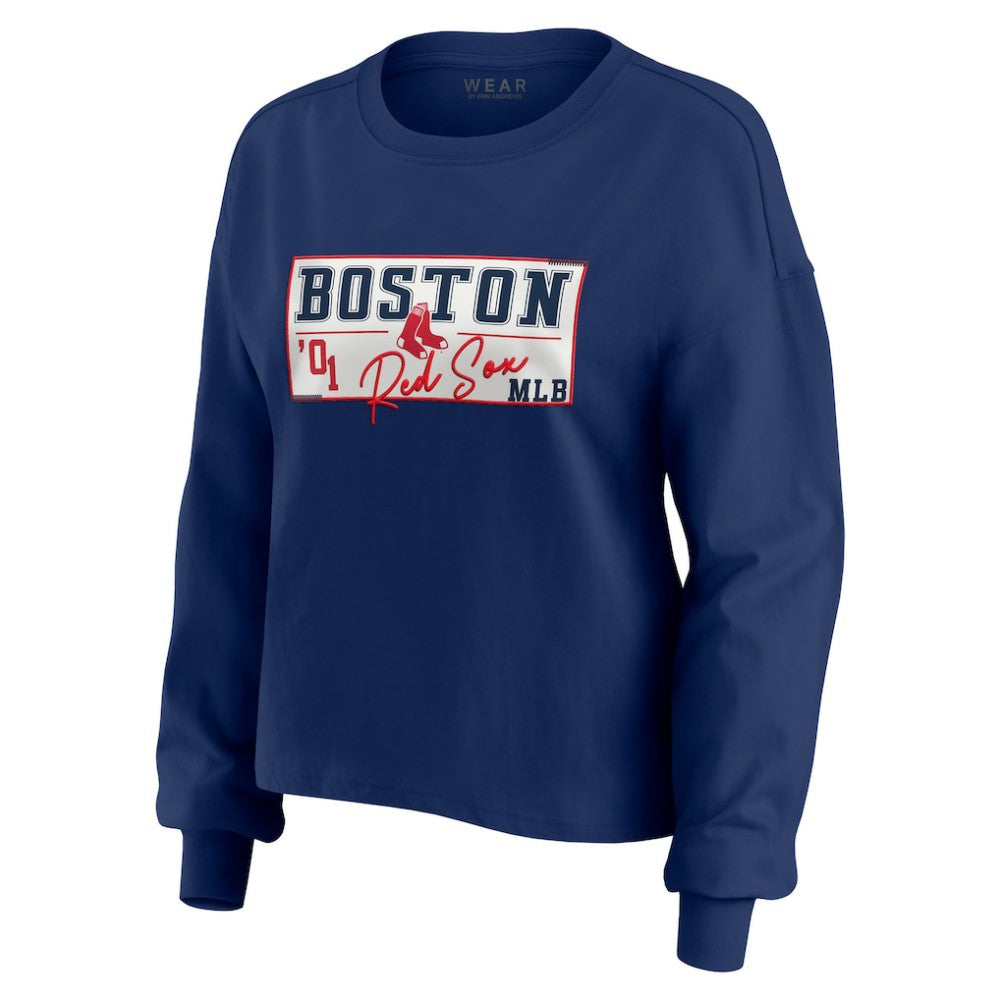 Boston Red Sox WEAR by Erin Andrews Women's Heavy Rugby Jersey Cropped Long Sleeve T-Shirt & Shorts Lounge Set Discount