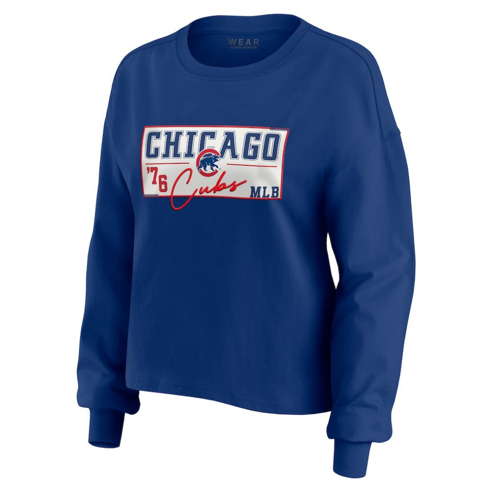 Chicago Cubs WEAR by Erin Andrews Women's Heavy Rugby Jersey Cropped Long Sleeve T-Shirt & Shorts Lounge Set Online