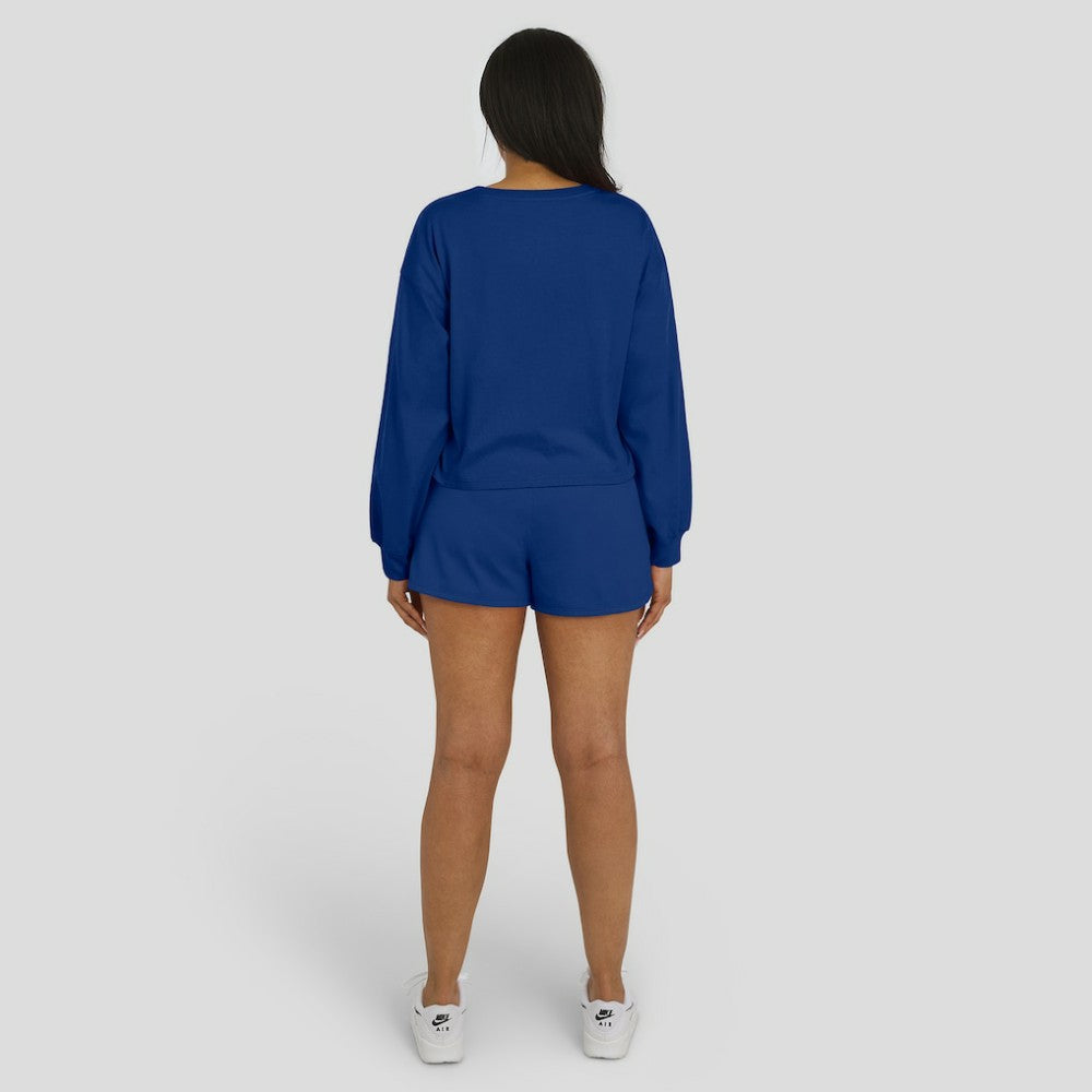 Chicago Cubs WEAR by Erin Andrews Women's Heavy Rugby Jersey Cropped Long Sleeve T-Shirt & Shorts Lounge Set Online