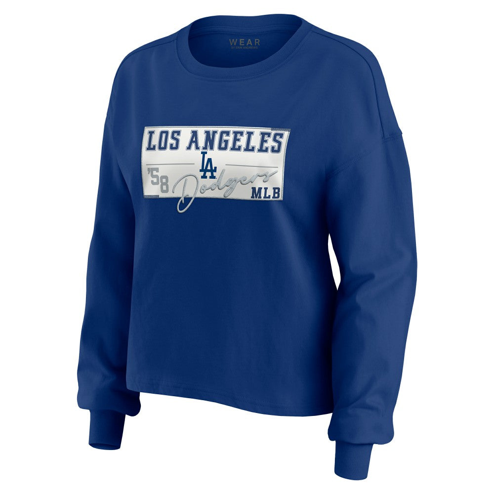 Los Angeles Dodgers WEAR by Erin Andrews Women's Heavy Rugby Jersey Cropped Long Sleeve T-Shirt & Shorts Lounge Set Near Me