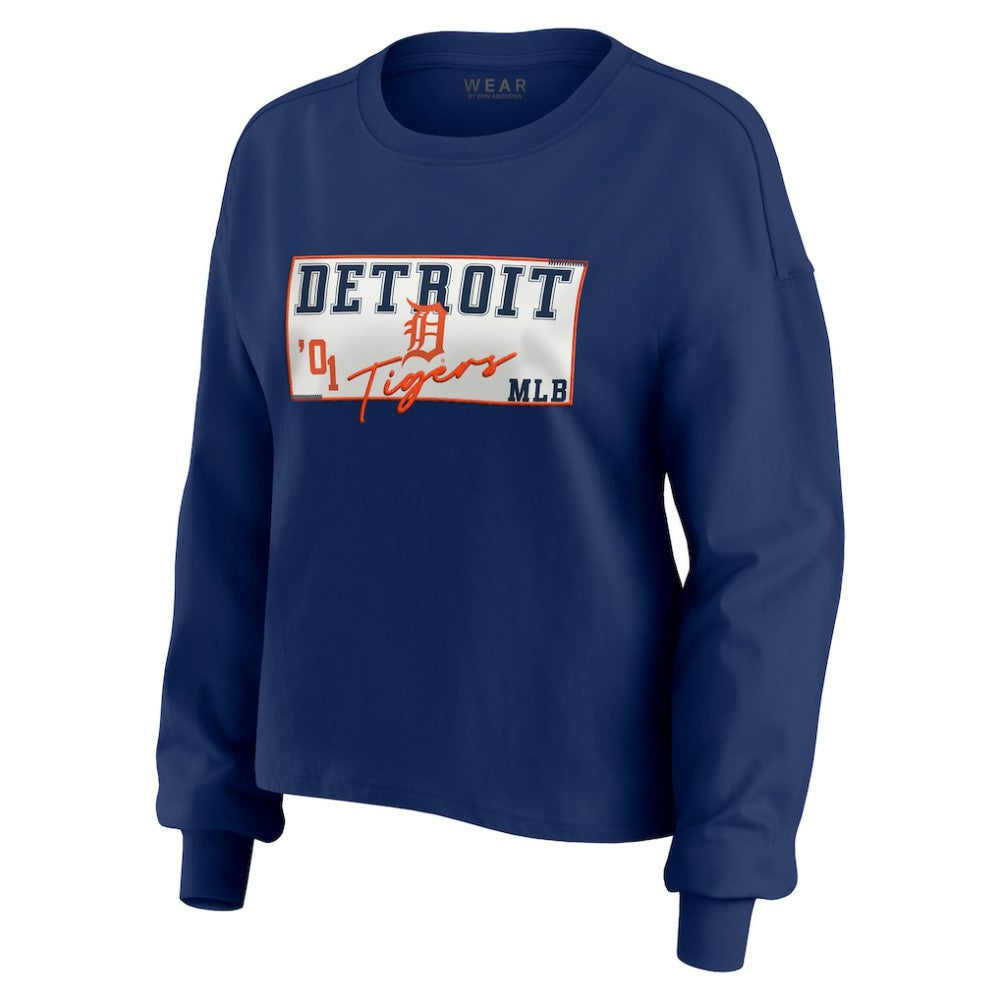 Detroit Tigers WEAR by Erin Andrews Women's Heavy Rugby Jersey Cropped Long Sleeve T-Shirt & Shorts Lounge Set Online