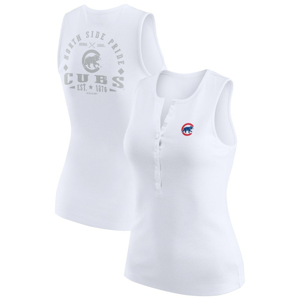 Chicago Cubs WEAR by Erin Andrews Women's Rib-Knit Henley Tank Top Outlet