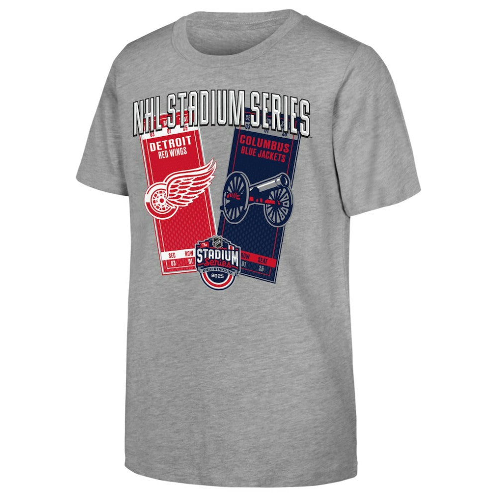 Youth 2025 NHL Stadium Series Columbus Blue Jackets vs. Detroit Red Wings Matchup T-Shirt - Heather Gray | NHL on sale