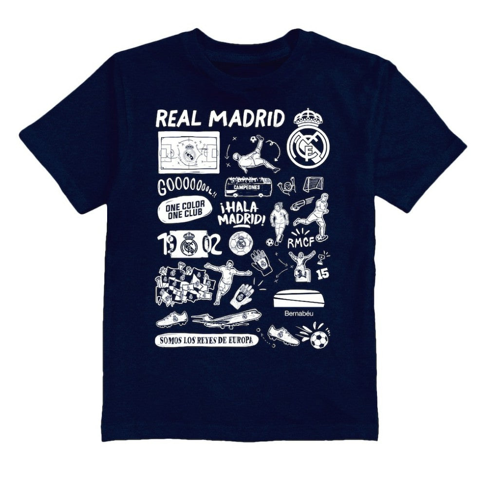 Real Madrid Vive La Fete Youth Impressions Artwork T-Shirt Navy