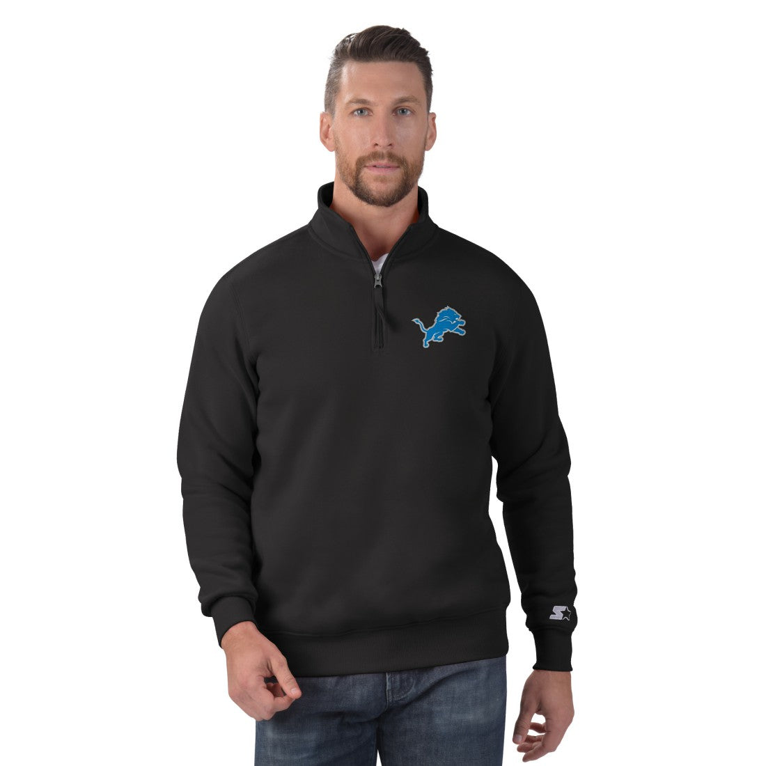 Detroit Lions Starter Classic Quarter-Zip Pullover Sweatshirt - Black - NFL