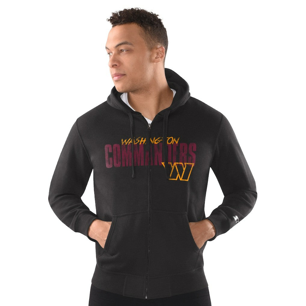 Washington Commanders Starter Distressed Classic Full-Zip Hoodie - Black - NFL