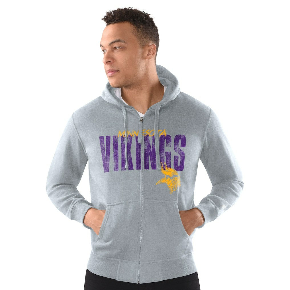 Minnesota Vikings Starter Distressed Classic Full-Zip Hoodie - Heather Gray - NFL