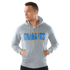 Los Angeles Chargers Starter Distressed Classic Full-Zip Hoodie - Heather Gray - NFL