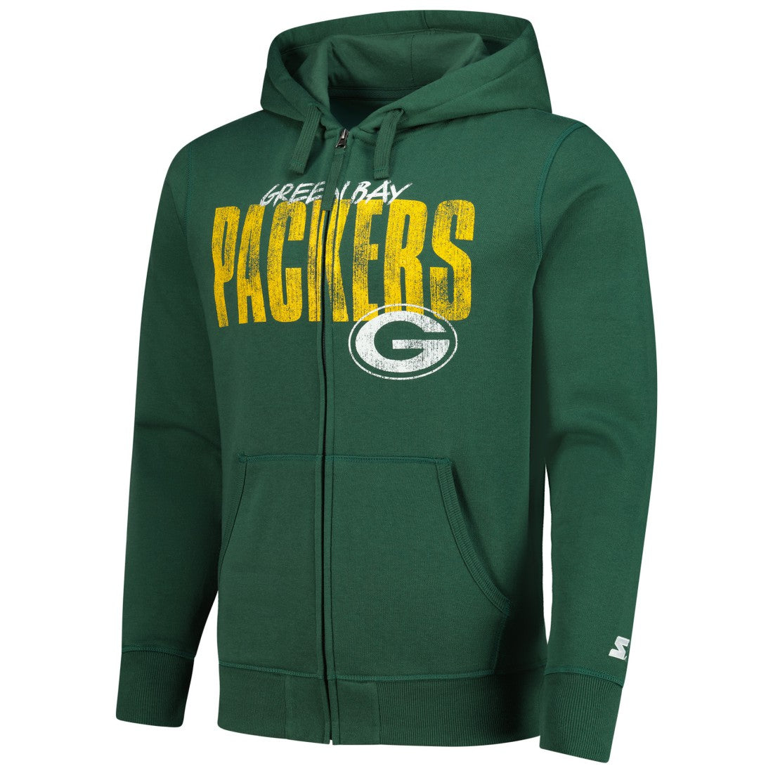 Green Bay Packers Starter Distressed Classic Full-Zip Hoodie - Green - NFL