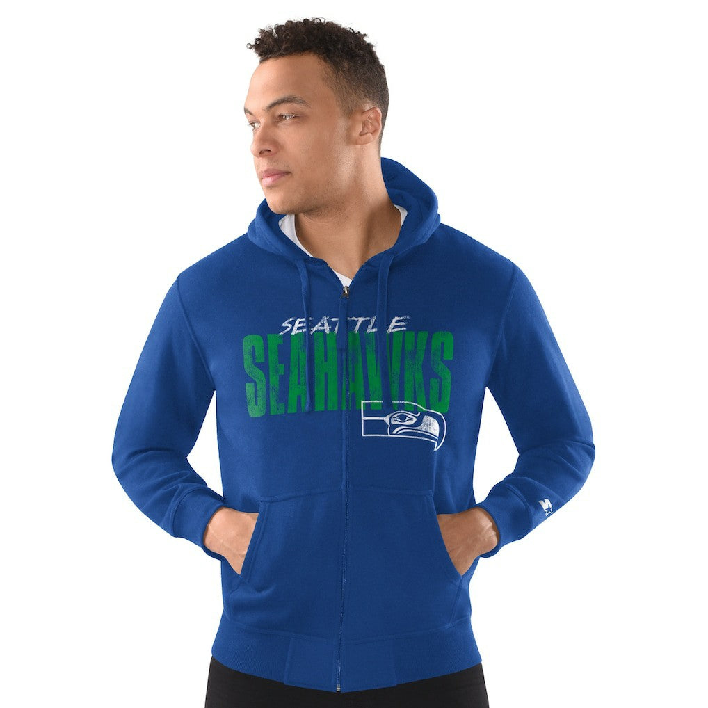 Seattle Seahawks Starter Distressed Classic Full-Zip Hoodie - Royal - NFL