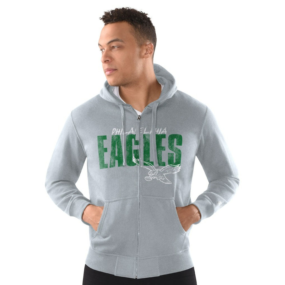 Philadelphia Eagles Starter Distressed Classic Full-Zip Hoodie - Heather Gray - NFL