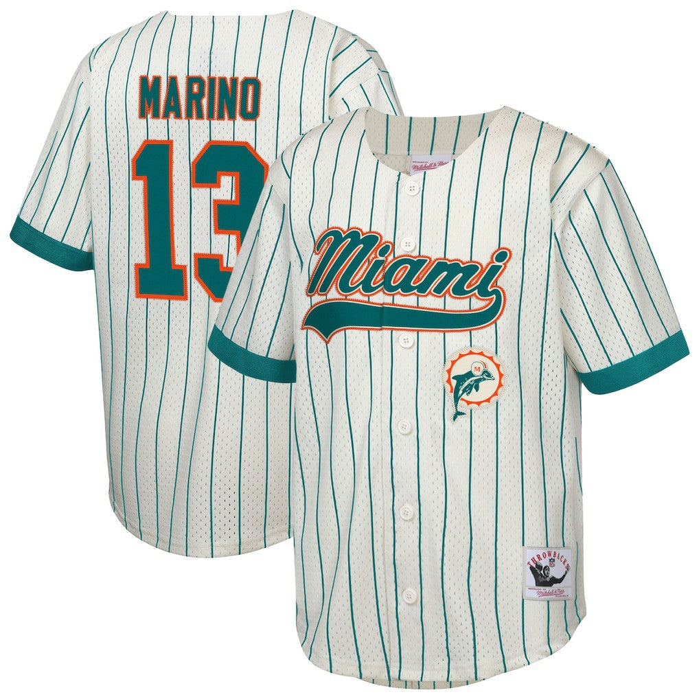 Dan Marino Miami Dolphins Youth Retired Player Name & Number Baseball Jersey - Cream - Mitchell & Ness