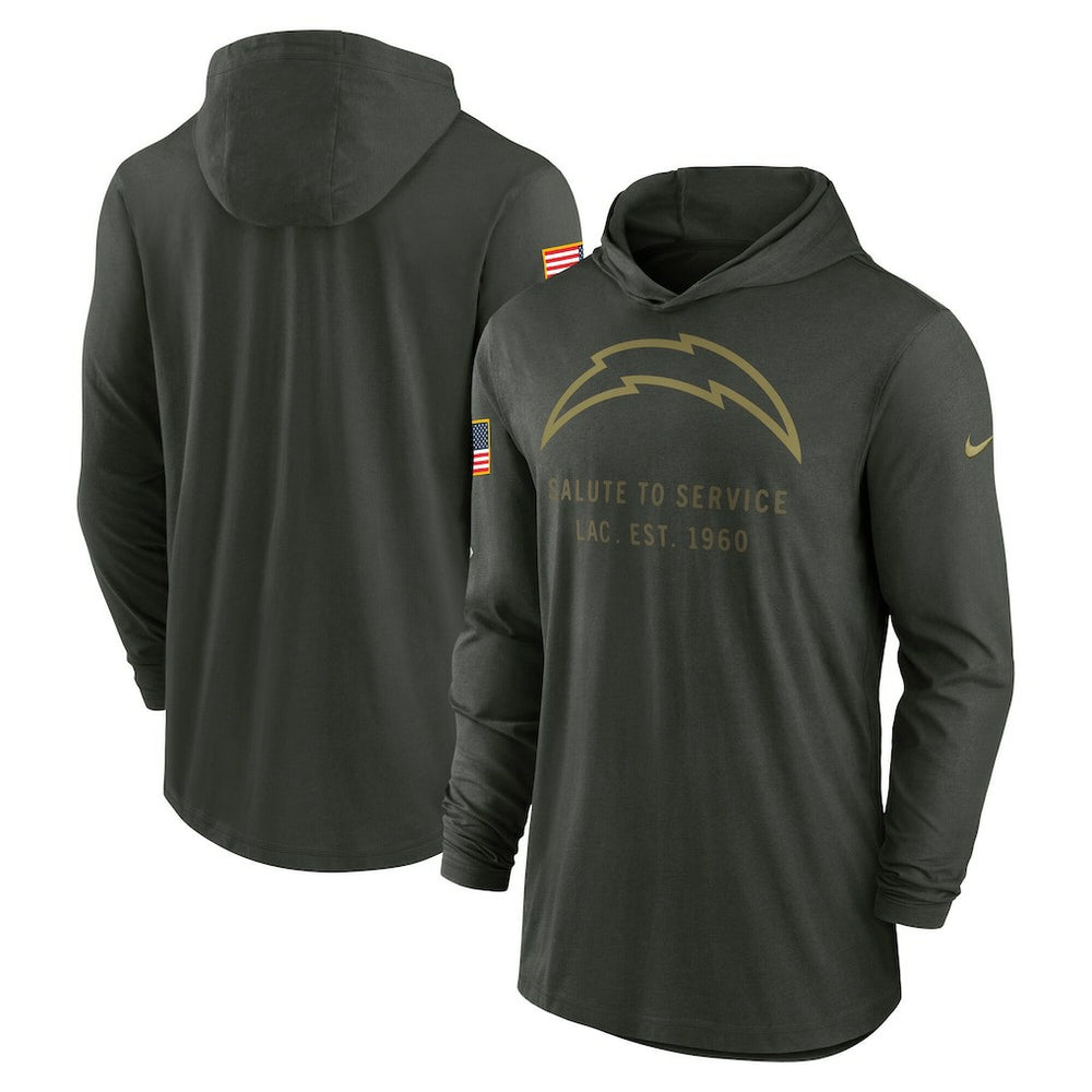 Los Angeles Chargers 2025 Salute to Service Sideline Dri-FIT Lightweight Hooded Pullover - Forest Green - Nike