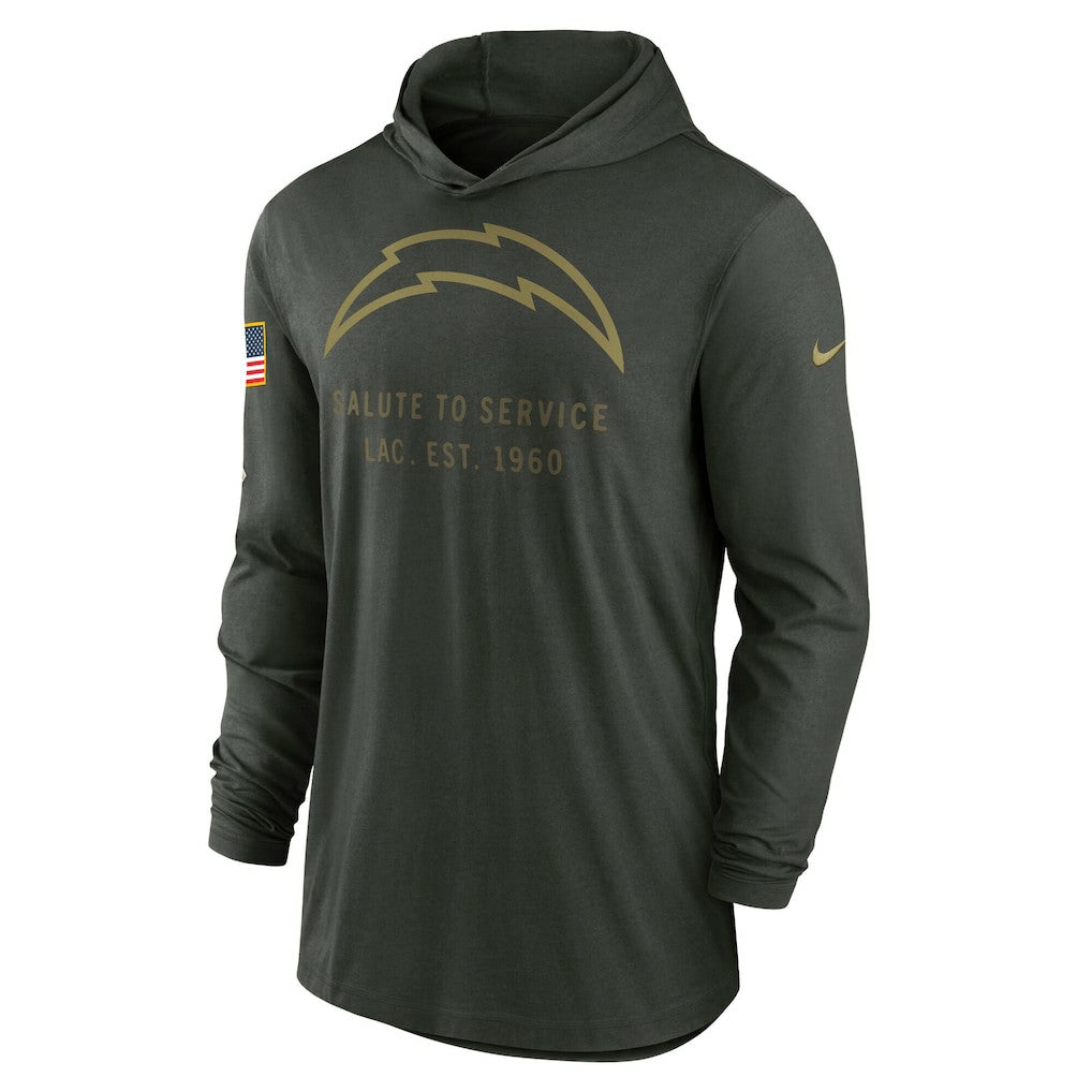 Los Angeles Chargers 2025 Salute to Service Sideline Dri-FIT Lightweight Hooded Pullover - Forest Green - Nike