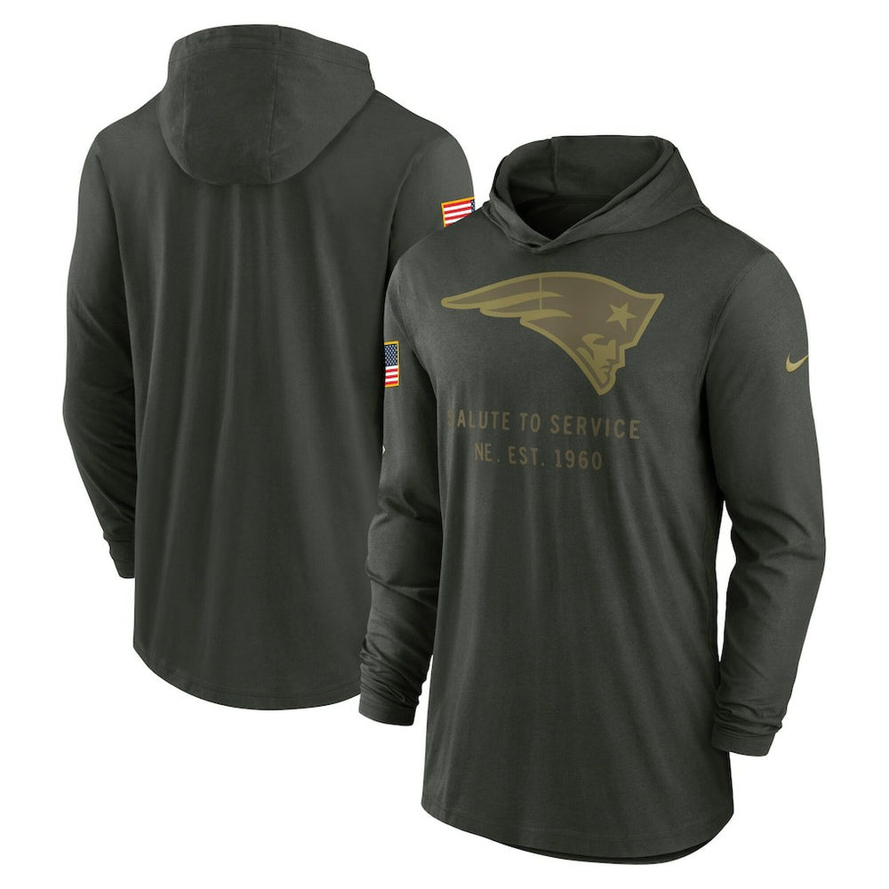 New England Patriots 2025 Salute to Service Sideline Dri-FIT Lightweight Hooded Pullover - Forest Green - Nike