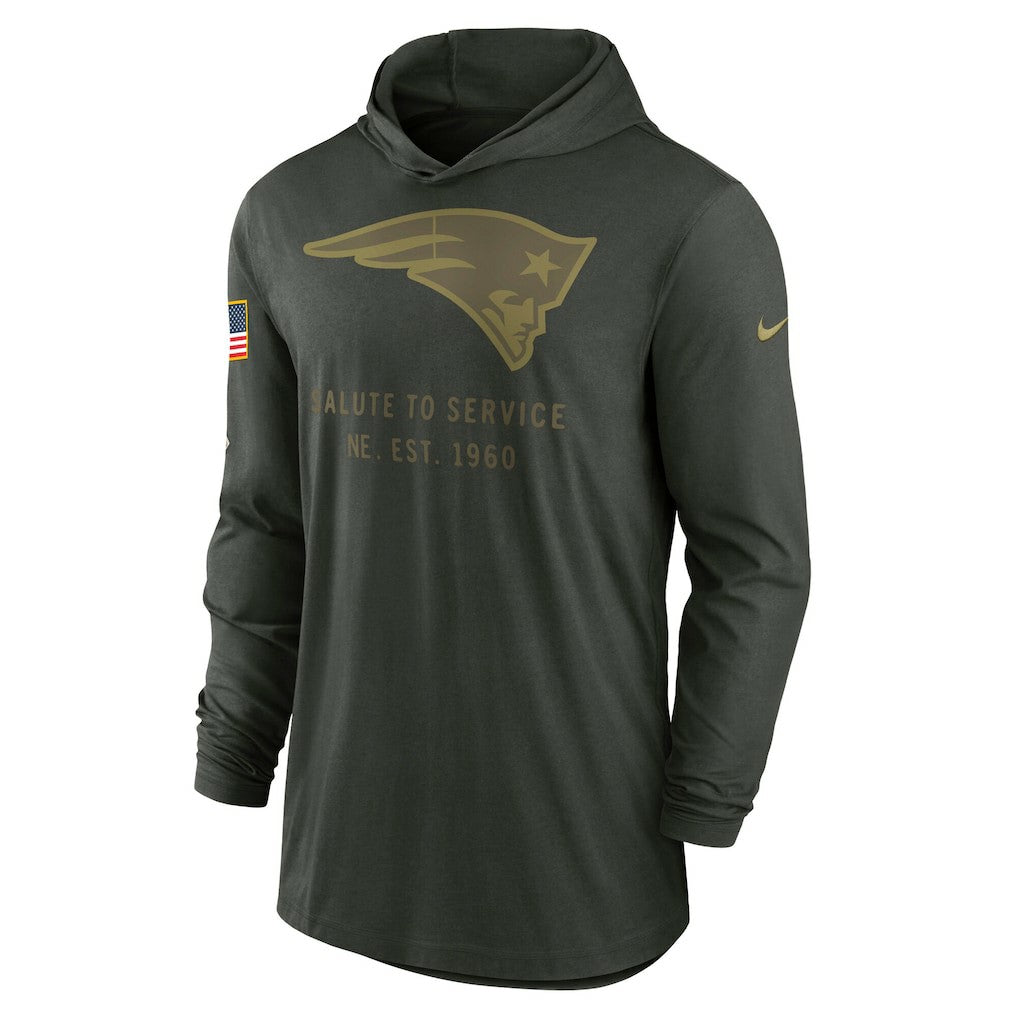 New England Patriots 2025 Salute to Service Sideline Dri-FIT Lightweight Hooded Pullover - Forest Green - Nike