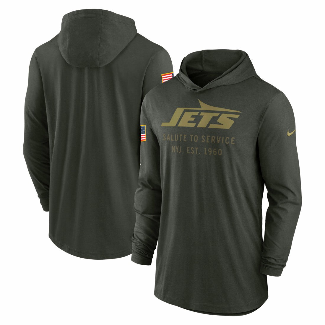 New York Jets 2025 Salute to Service Sideline Dri-FIT Lightweight Hooded Pullover - Forest Green - Nike