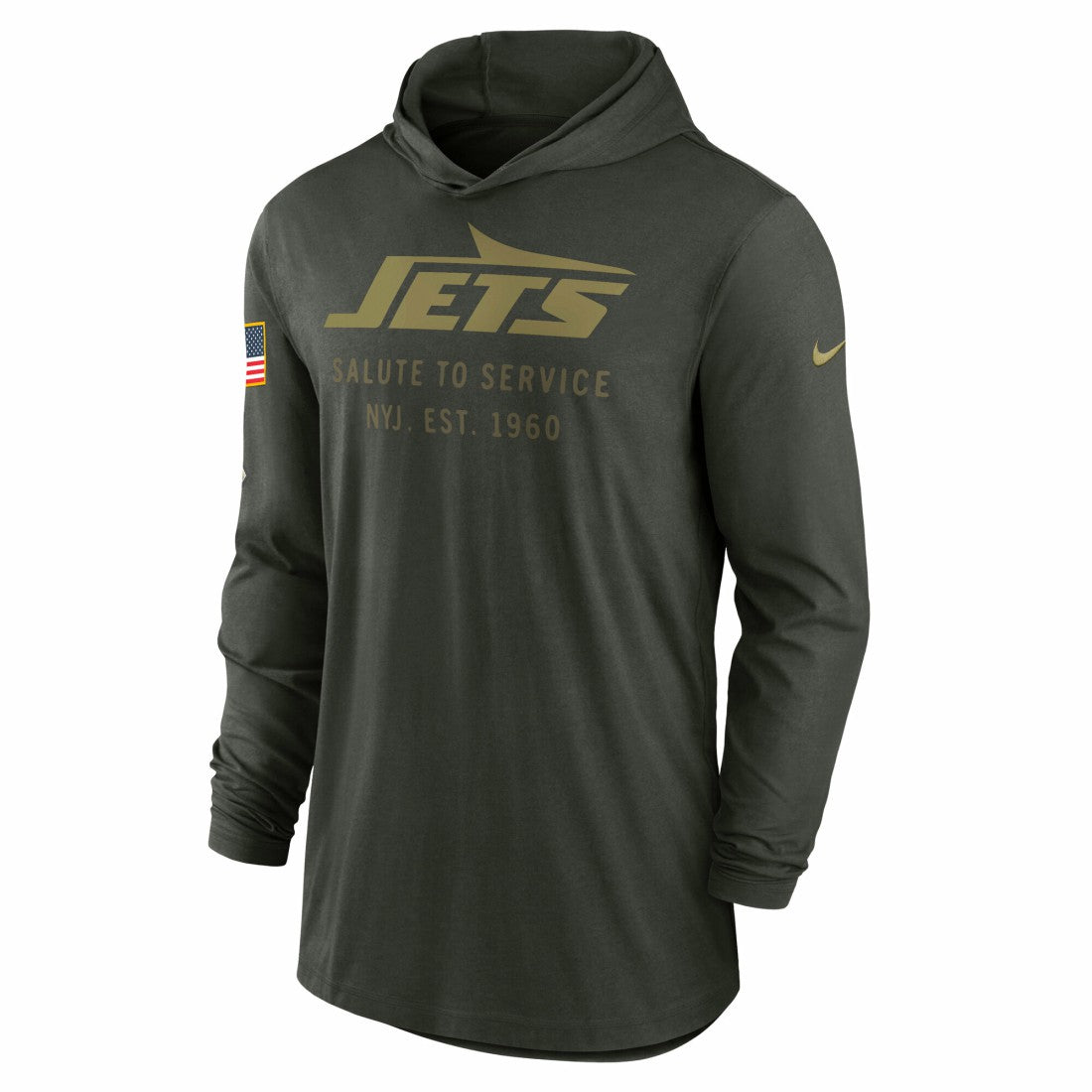 New York Jets 2025 Salute to Service Sideline Dri-FIT Lightweight Hooded Pullover - Forest Green - Nike