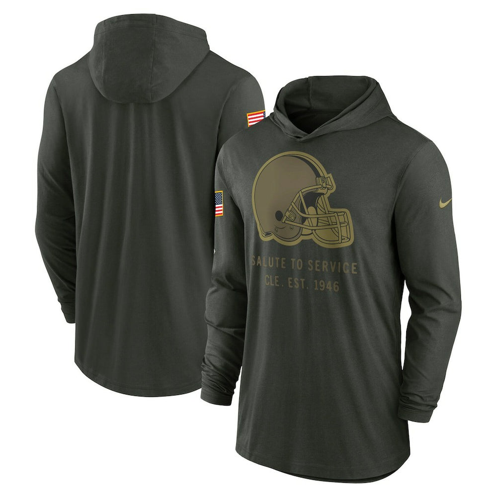 Cleveland Browns 2025 Salute to Service Sideline Dri-FIT Lightweight Hooded Pullover - Forest Green - Nike