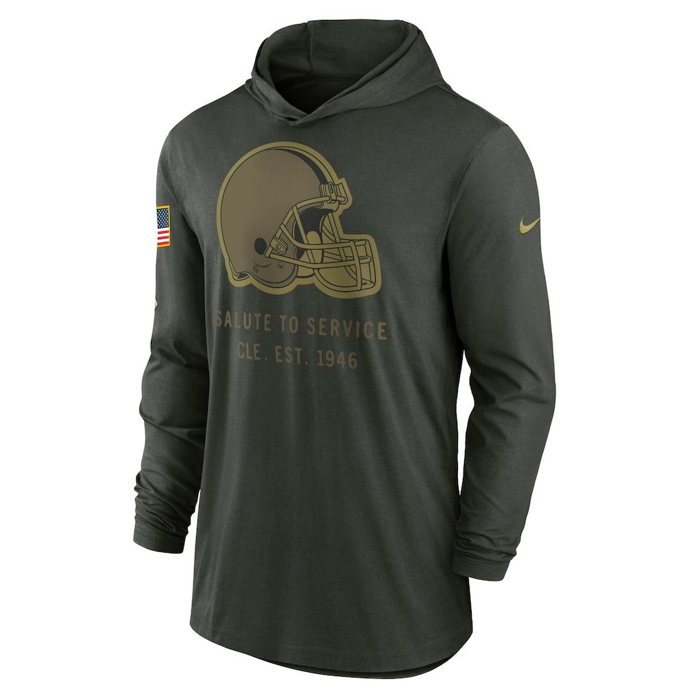 Cleveland Browns 2025 Salute to Service Sideline Dri-FIT Lightweight Hooded Pullover - Forest Green - Nike