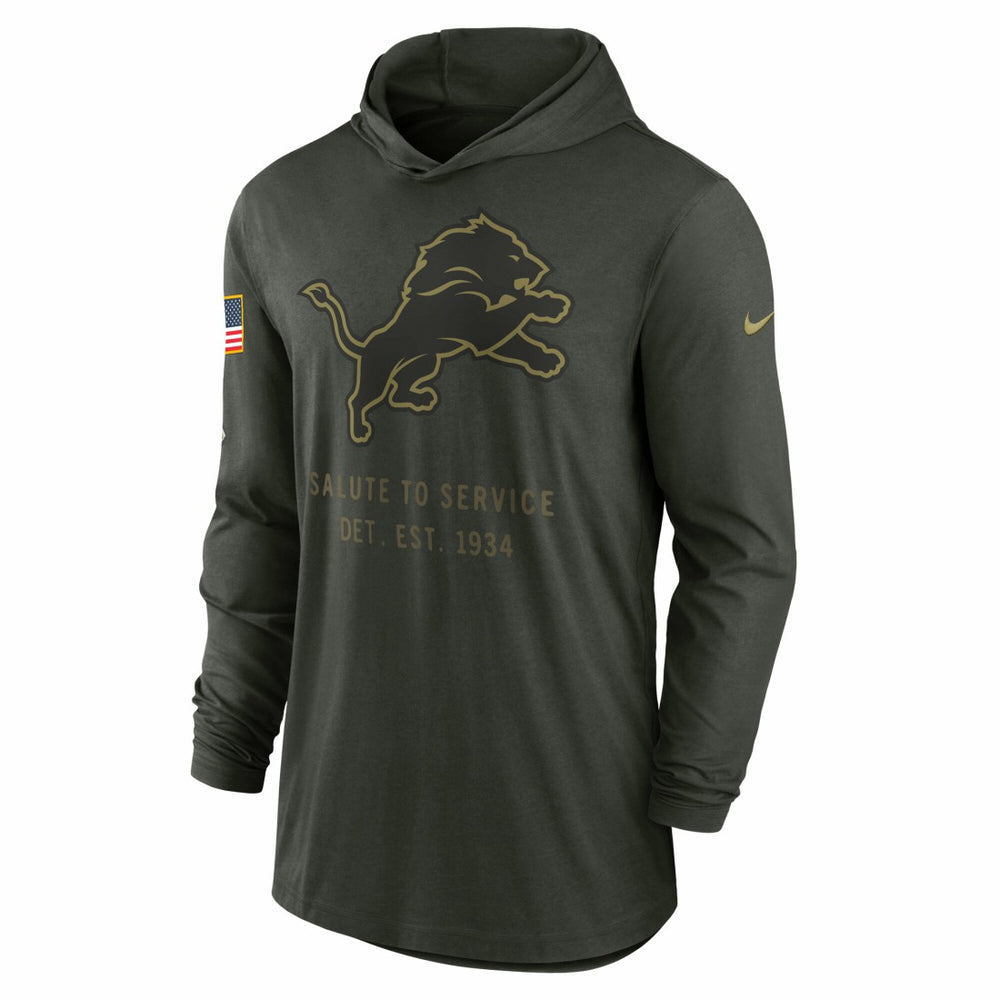 Detroit Lions 2025 Salute to Service Sideline Dri-FIT Lightweight Hooded Pullover - Forest Green - Nike