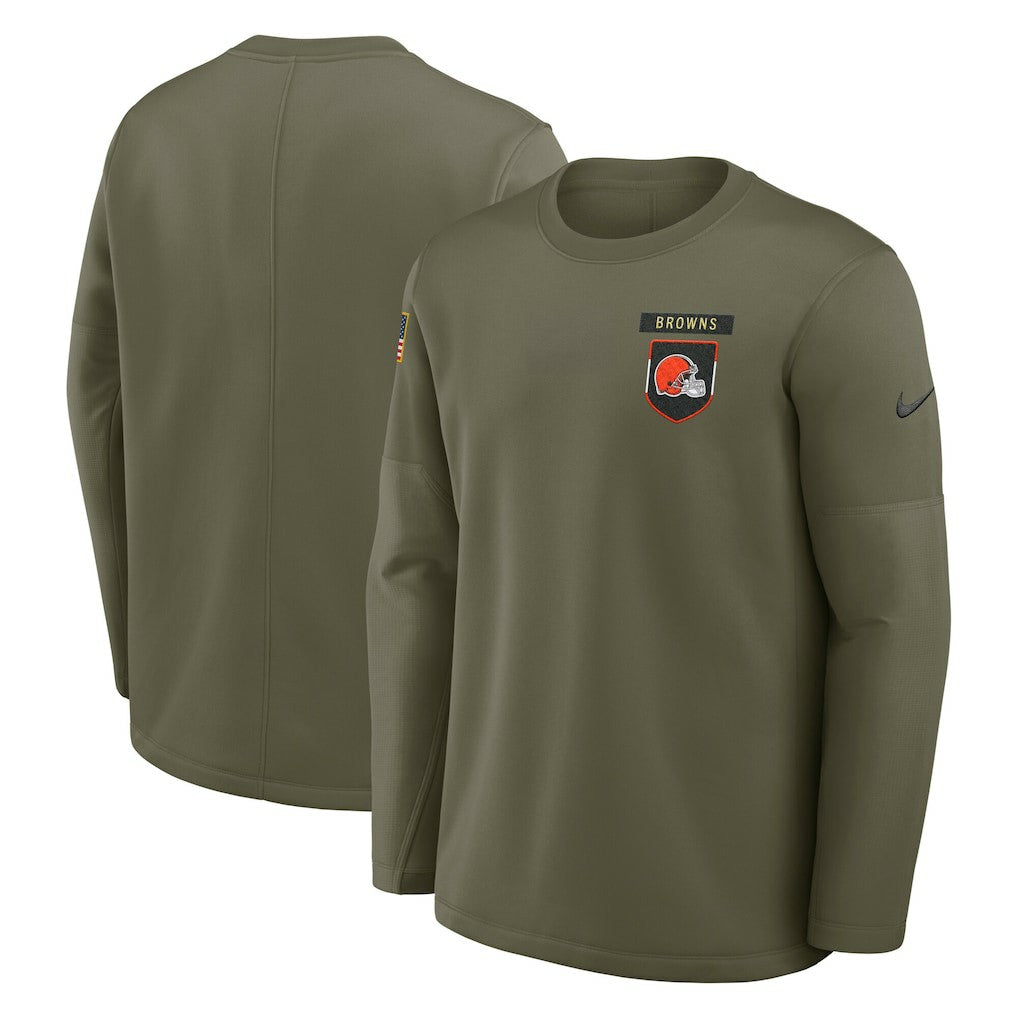 Cleveland Browns 2025 Salute to Service Sideline Coaches Therma-FIT Long Sleeve Shirt - Olive - Nike