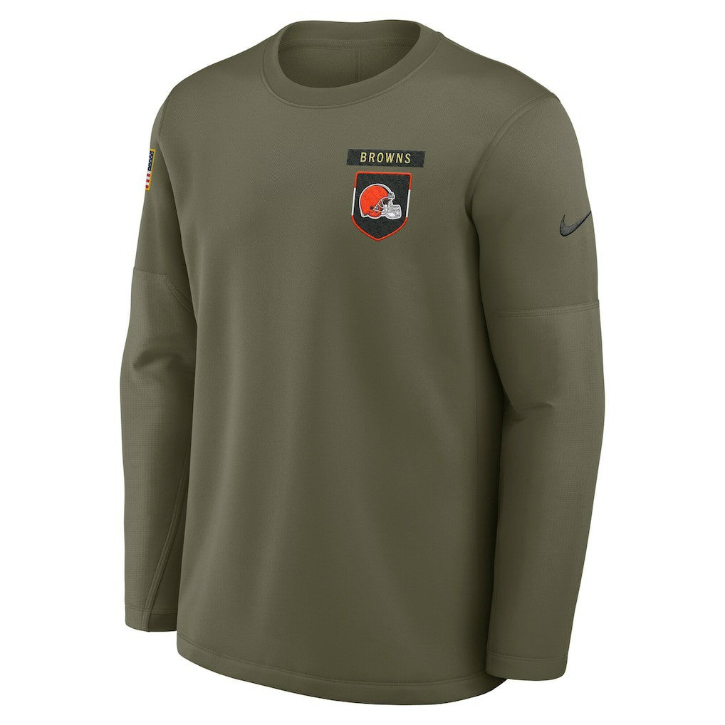 Cleveland Browns 2025 Salute to Service Sideline Coaches Therma-FIT Long Sleeve Shirt - Olive - Nike