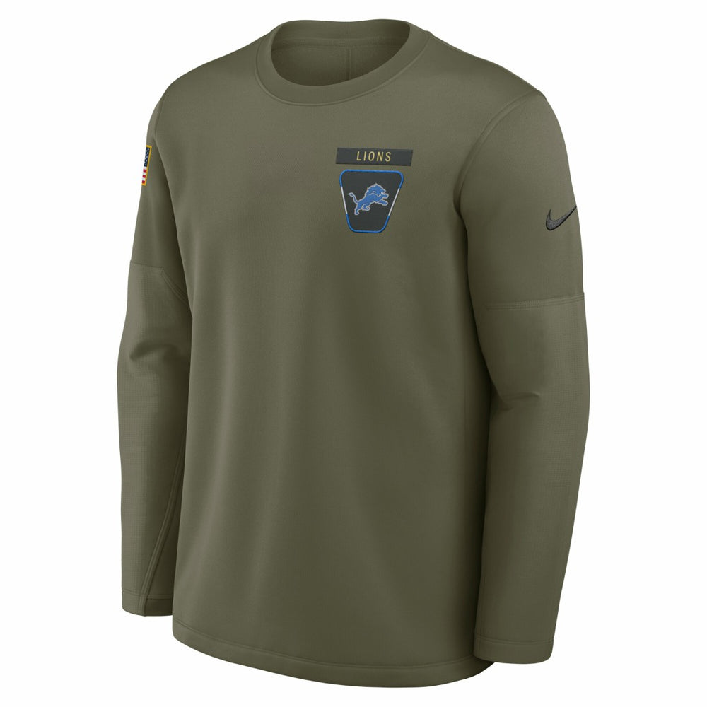 Detroit Lions 2025 Salute to Service Sideline Coaches Therma-FIT Long Sleeve Shirt - Olive - Nike