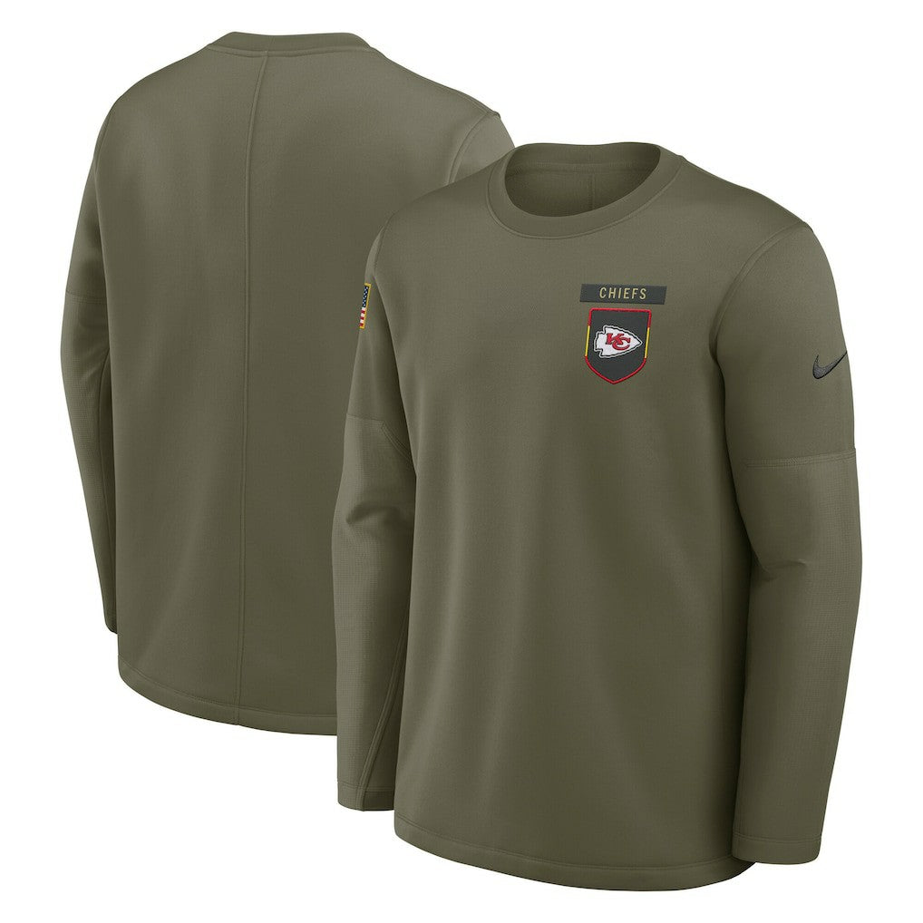 Kansas City Chiefs 2025 Salute to Service Sideline Coaches Therma-FIT Long Sleeve Shirt - Olive - Nike