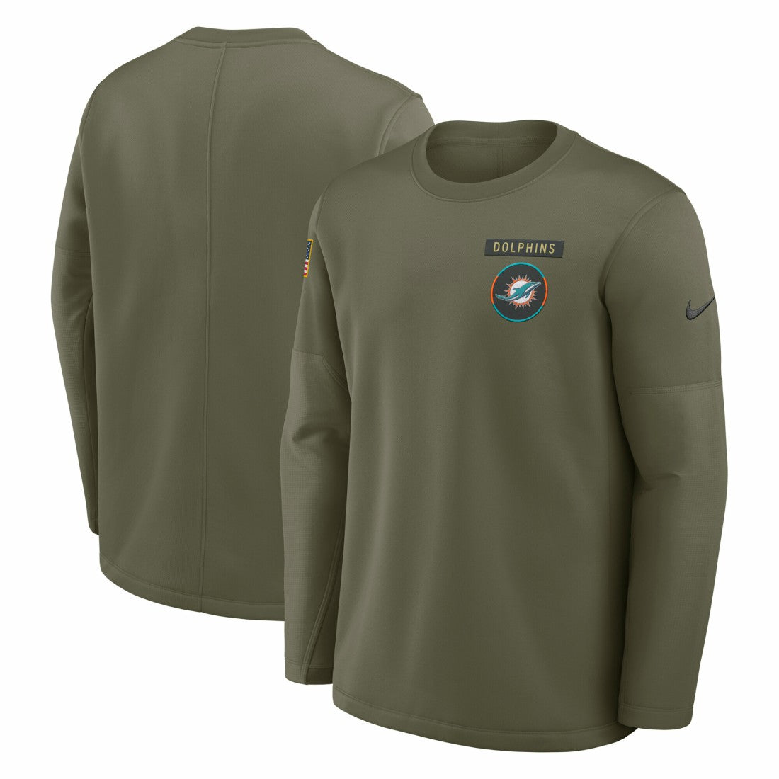 Miami Dolphins 2025 Salute to Service Sideline Coaches Therma-FIT Long Sleeve Shirt - Olive - Nike