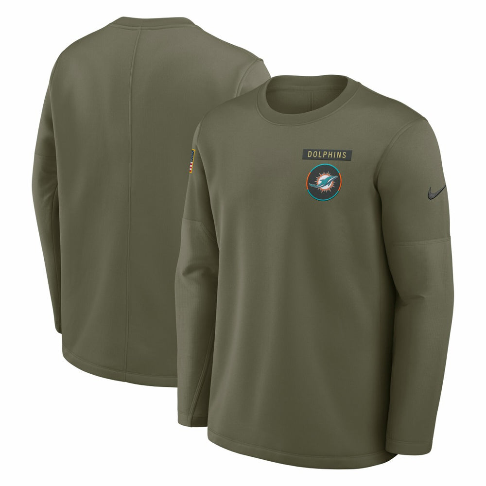 Miami Dolphins 2025 Salute to Service Sideline Coaches Therma-FIT Long Sleeve Shirt - Olive - Nike