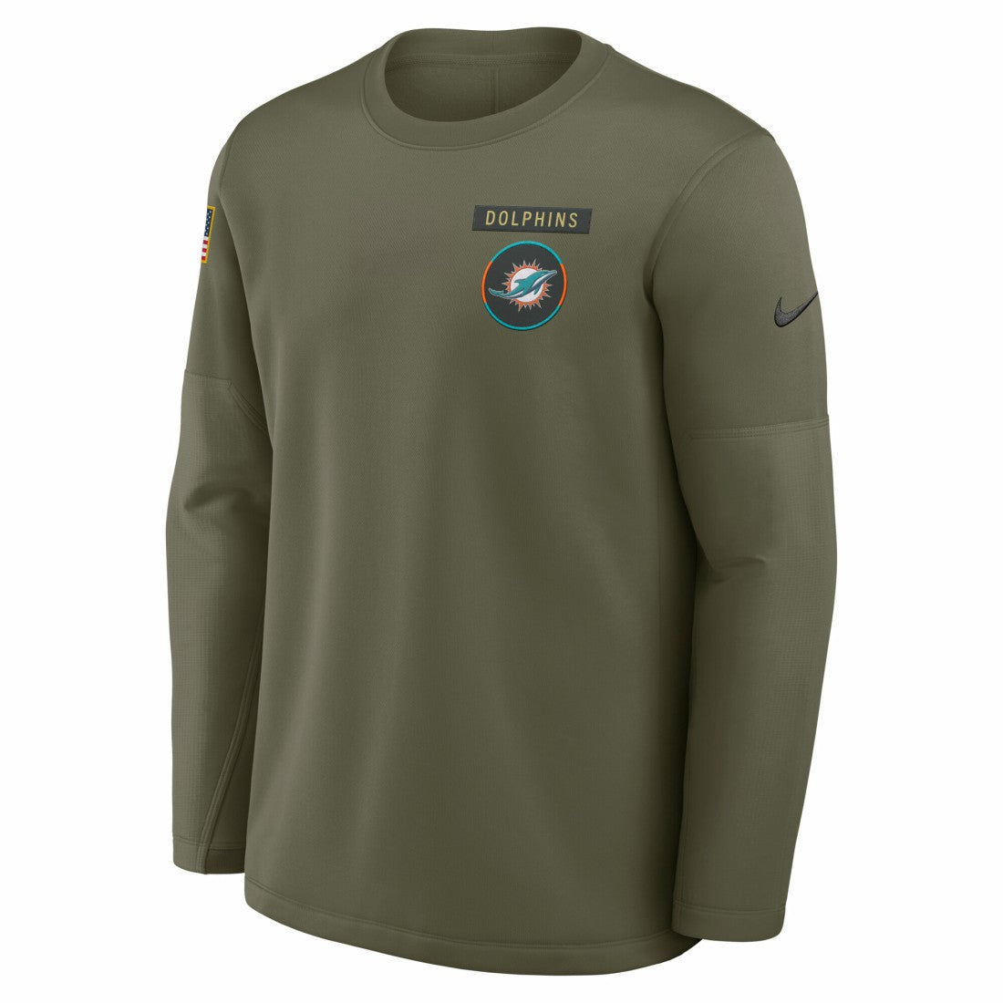Miami Dolphins 2025 Salute to Service Sideline Coaches Therma-FIT Long Sleeve Shirt - Olive - Nike