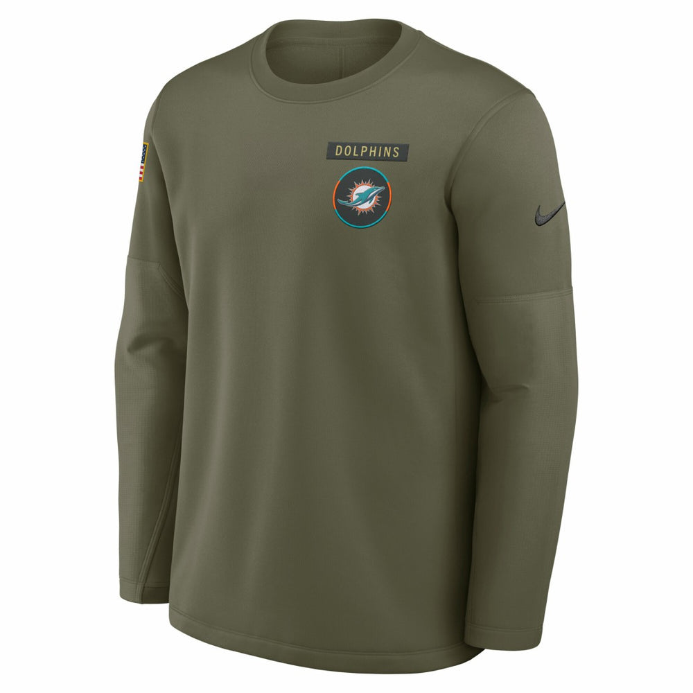 Miami Dolphins 2025 Salute to Service Sideline Coaches Therma-FIT Long Sleeve Shirt - Olive - Nike