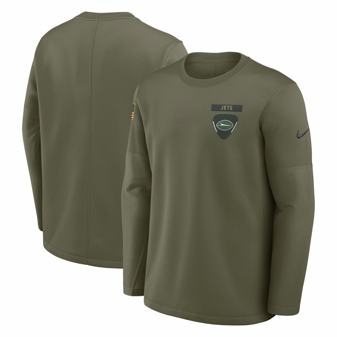New York Jets 2025 Salute to Service Sideline Coaches Therma-FIT Long Sleeve Shirt - Olive - Nike