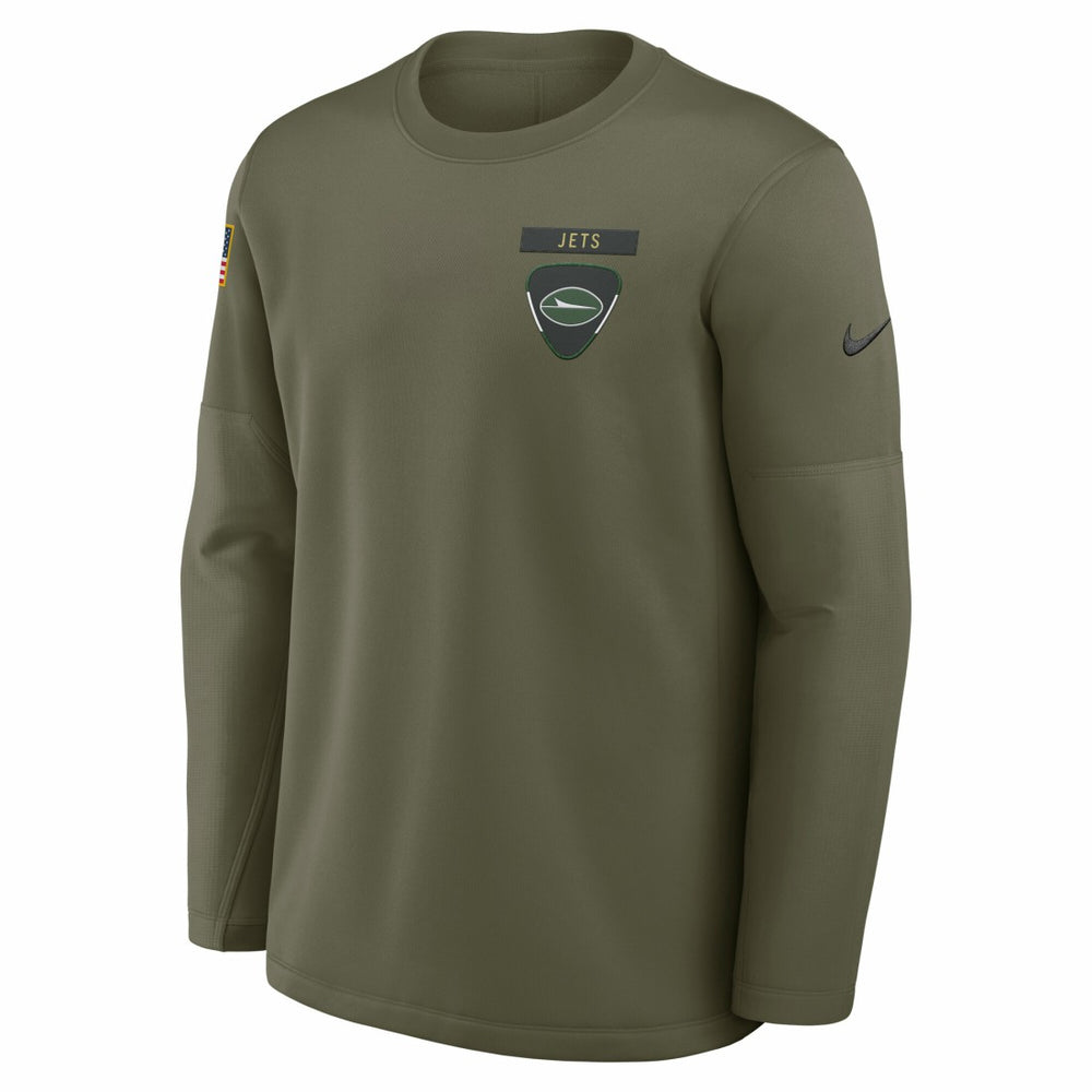 New York Jets 2025 Salute to Service Sideline Coaches Therma-FIT Long Sleeve Shirt - Olive - Nike