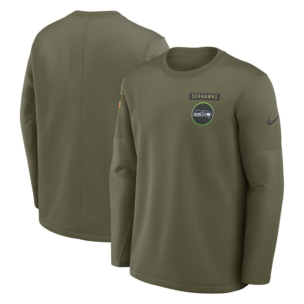 Seattle Seahawks 2025 Salute to Service Sideline Coaches Therma-FIT Long Sleeve Shirt - Olive - Nike