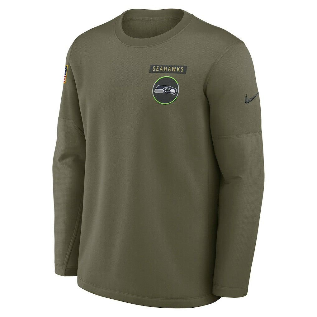 Seattle Seahawks 2025 Salute to Service Sideline Coaches Therma-FIT Long Sleeve Shirt - Olive - Nike
