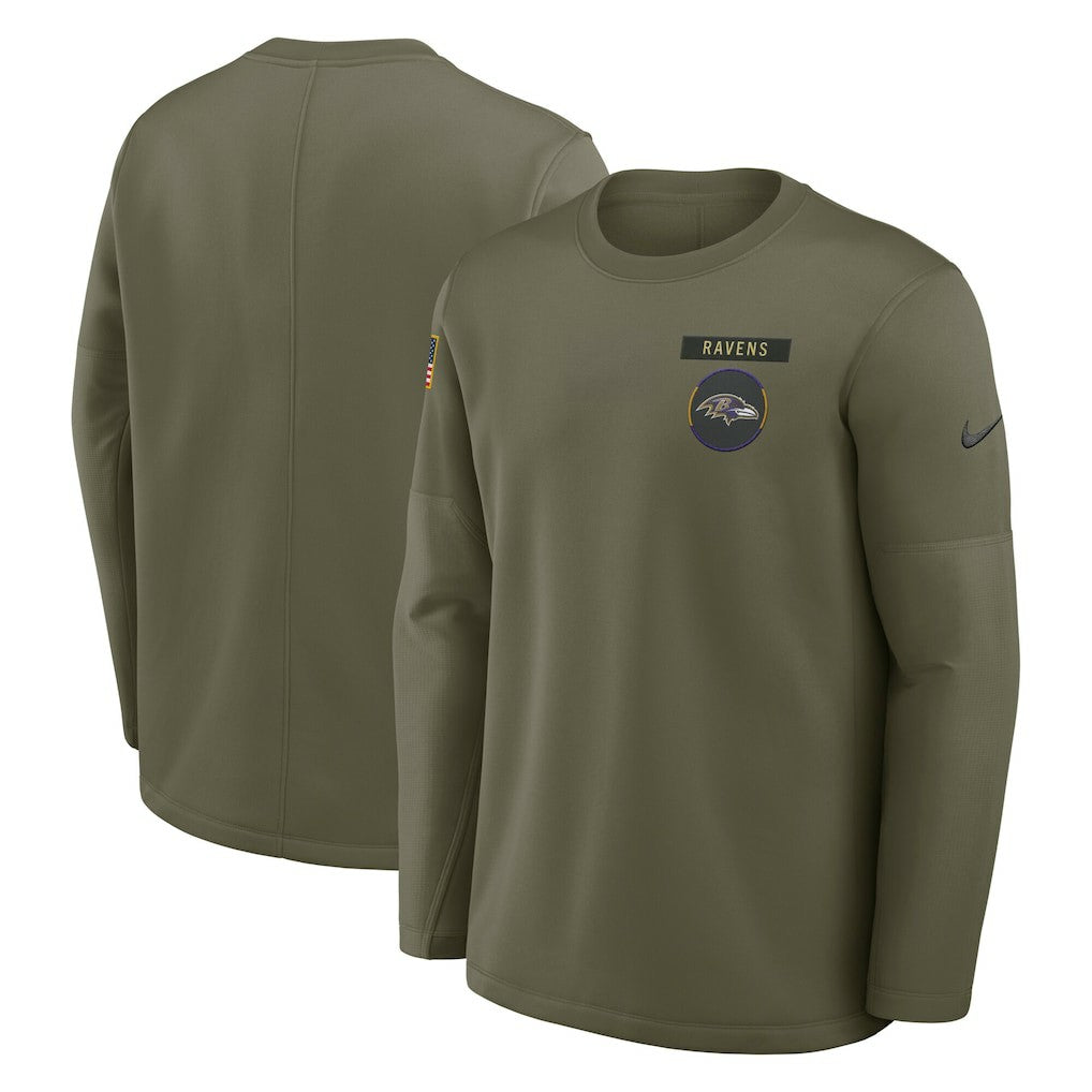 Baltimore Ravens 2025 Salute to Service Sideline Coaches Therma-FIT Long Sleeve Shirt - Olive - Nike