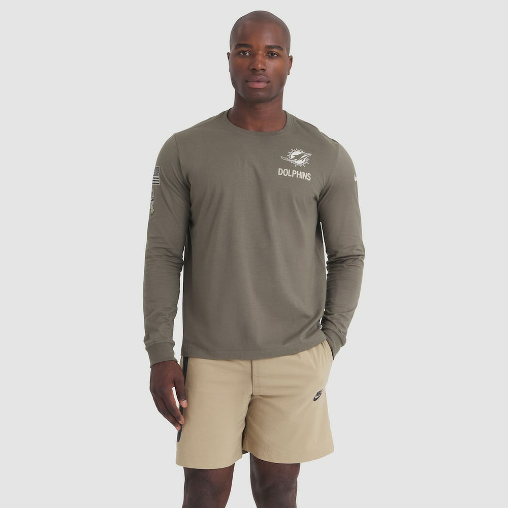 Miami Dolphins 2025 Salute to Service Sideline Long Sleeve T-Shirt - Olive - Nike