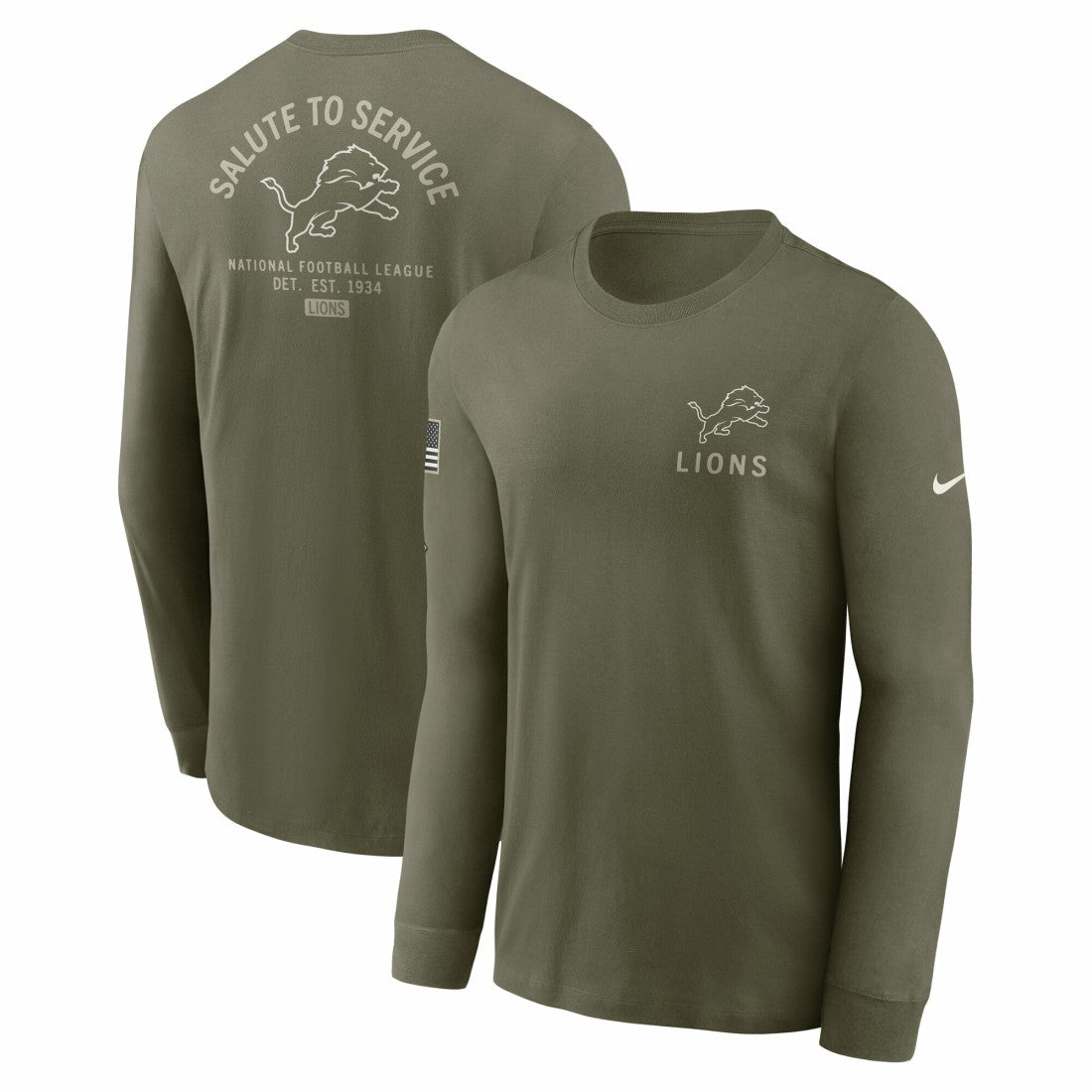 Detroit Lions 2025 Salute to Service Sideline Long Sleeve T-Shirt - Olive - Nike