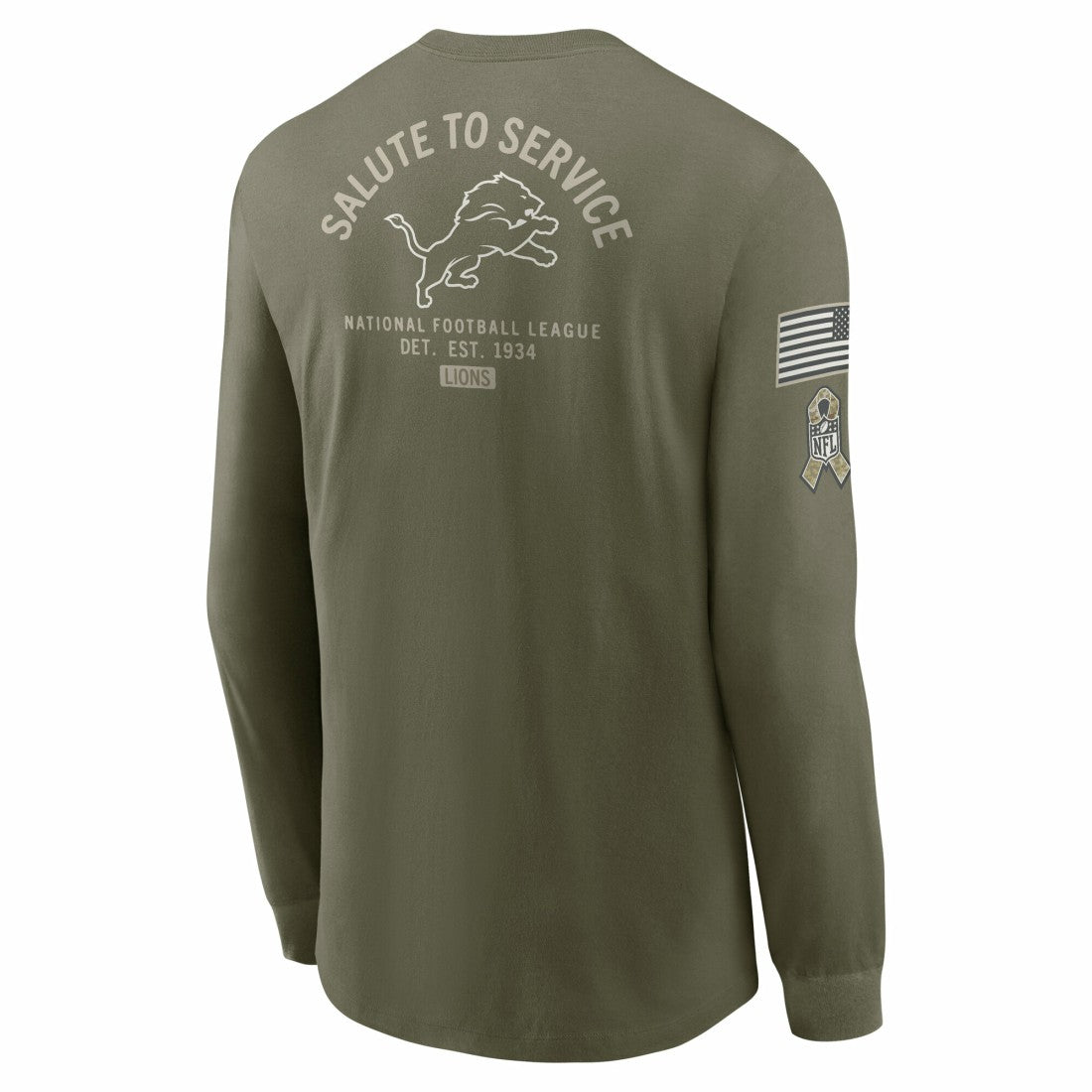 Detroit Lions 2025 Salute to Service Sideline Long Sleeve T-Shirt - Olive - Nike