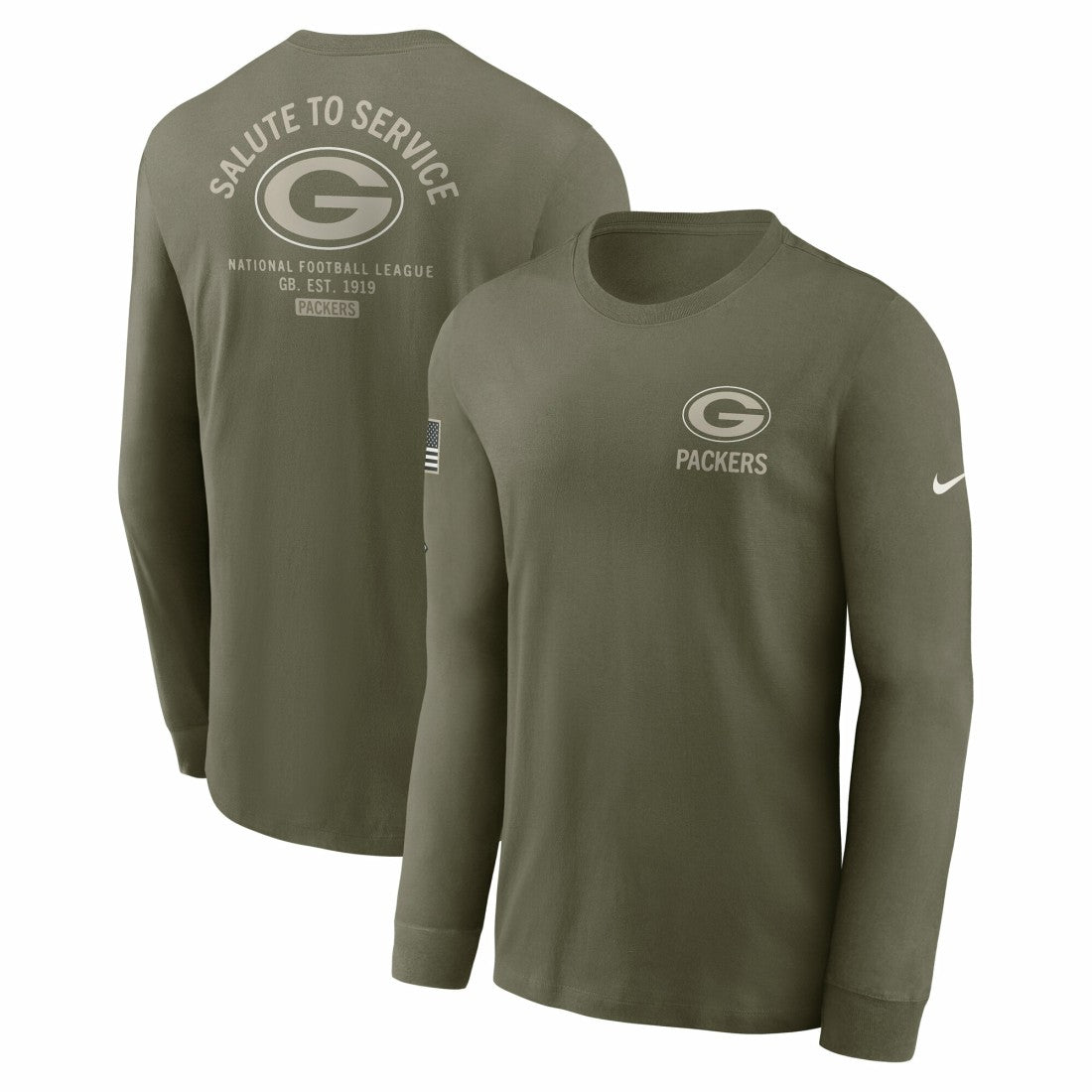 Green Bay Packers 2025 Salute to Service Sideline Long Sleeve T-Shirt - Olive - Nike